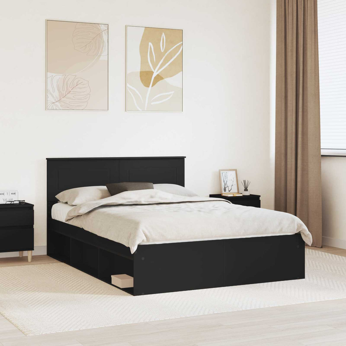 Bed Frame with Headboard 150 x 200 cm Engineered wood Black
