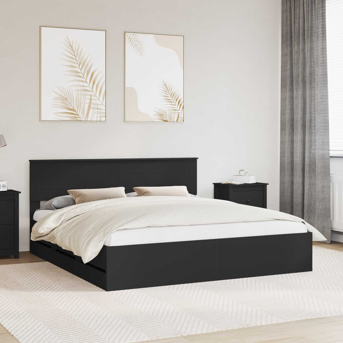 Bed Frame with Drawer Engineer Wood Length 200 cm Black 180 cm