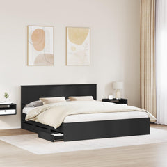 Bed Frame with Drawer Engineer Wood Length 200 cm Black 180 cm