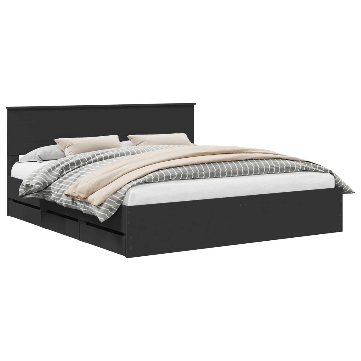 Bed Frame with Drawer Engineer Wood Length 200 cm Black 180 cm