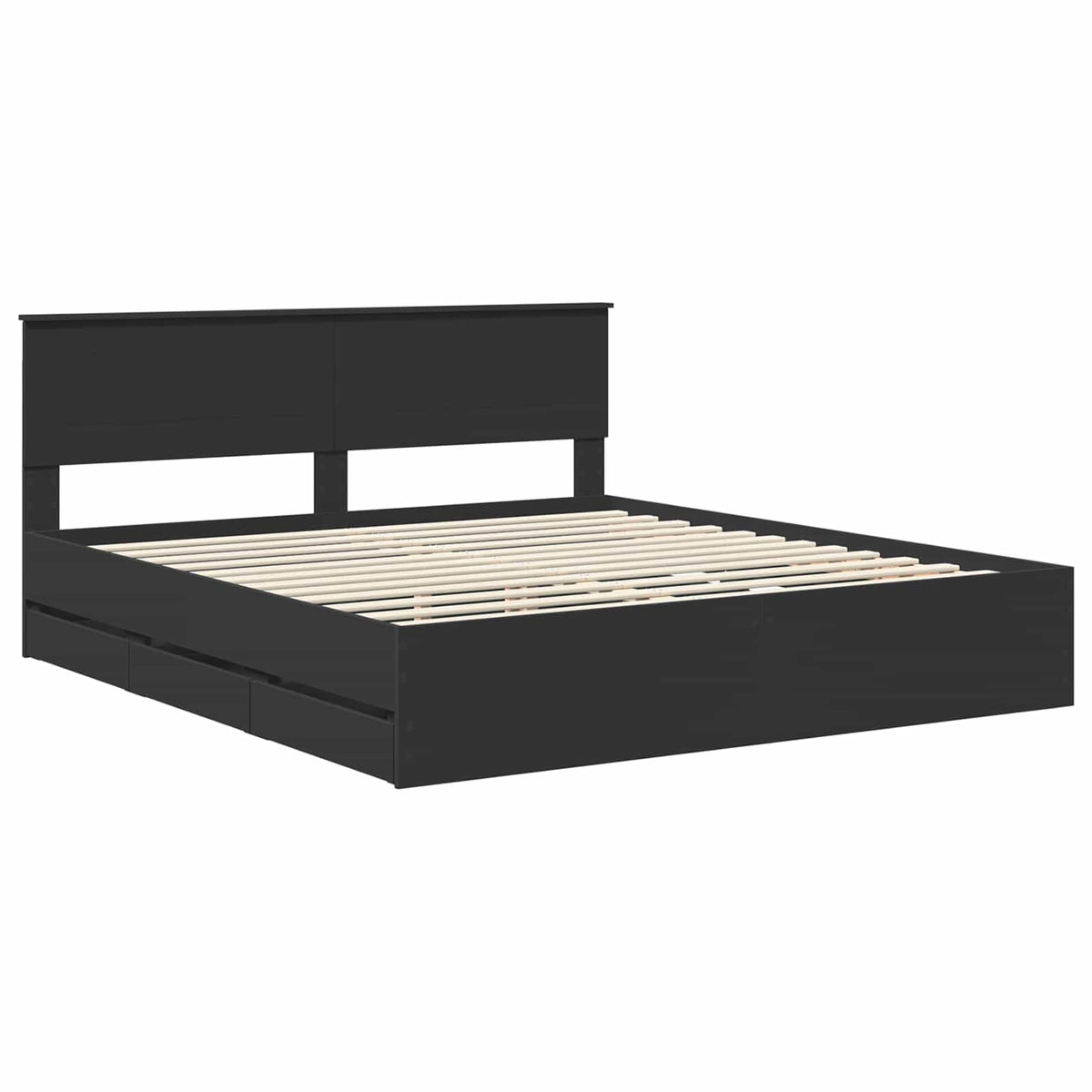 Bed Frame with Drawer Engineer Wood Length 200 cm Black 180 cm