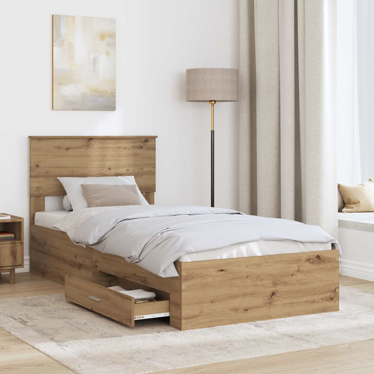 Bed Frame with Drawer Engineered Wood Length 200 cm Artisan Oak 90 cm