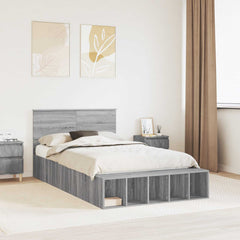Bed Frame with Shelf Engineered Wood Length 190 cm Grey sonoma 135 cm