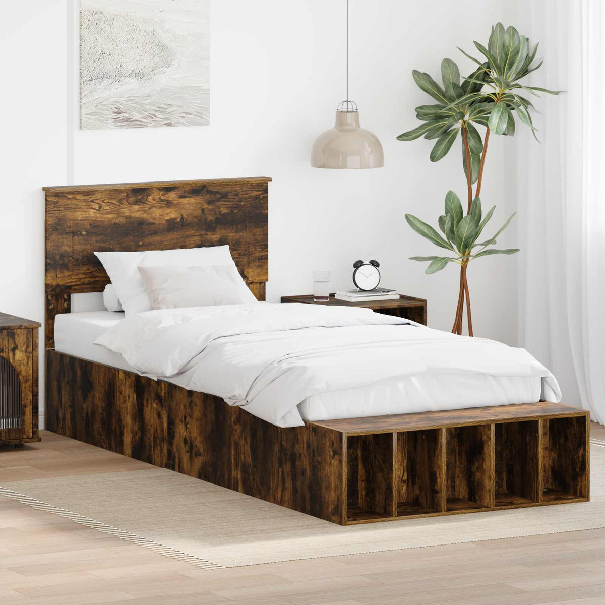 Bed Frame Shelf Engineered Wood Length Smoked oak