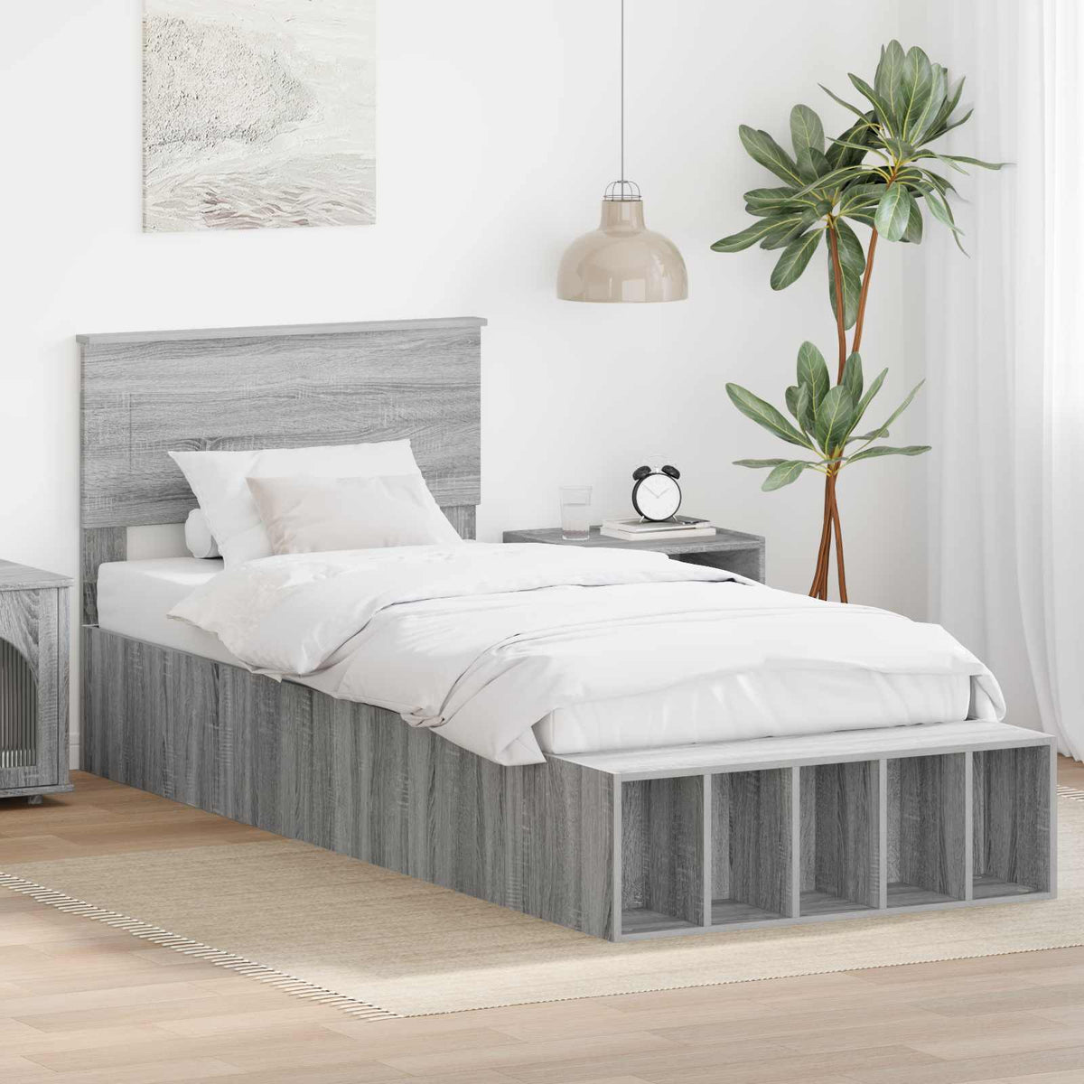 Bed Frame with Shelf Engineered Wood Length 190 cm Grey sonoma 75 cm
