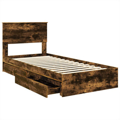 Storage Bed with Drawer Engineered Wood Length 200 cm Smoked Oak 100 cm