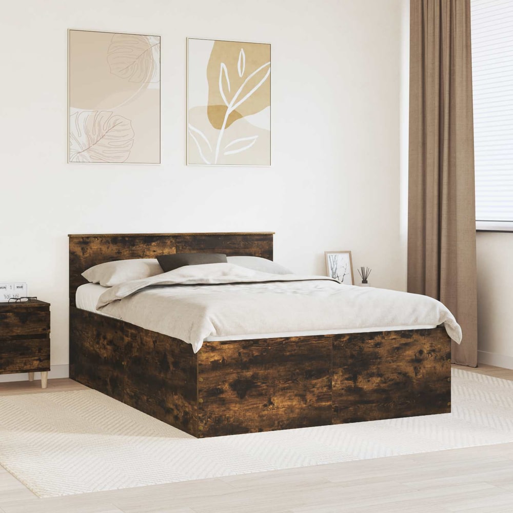Bed Frame Engineered Wood Length 200 cm Smoked Oak 150 cm