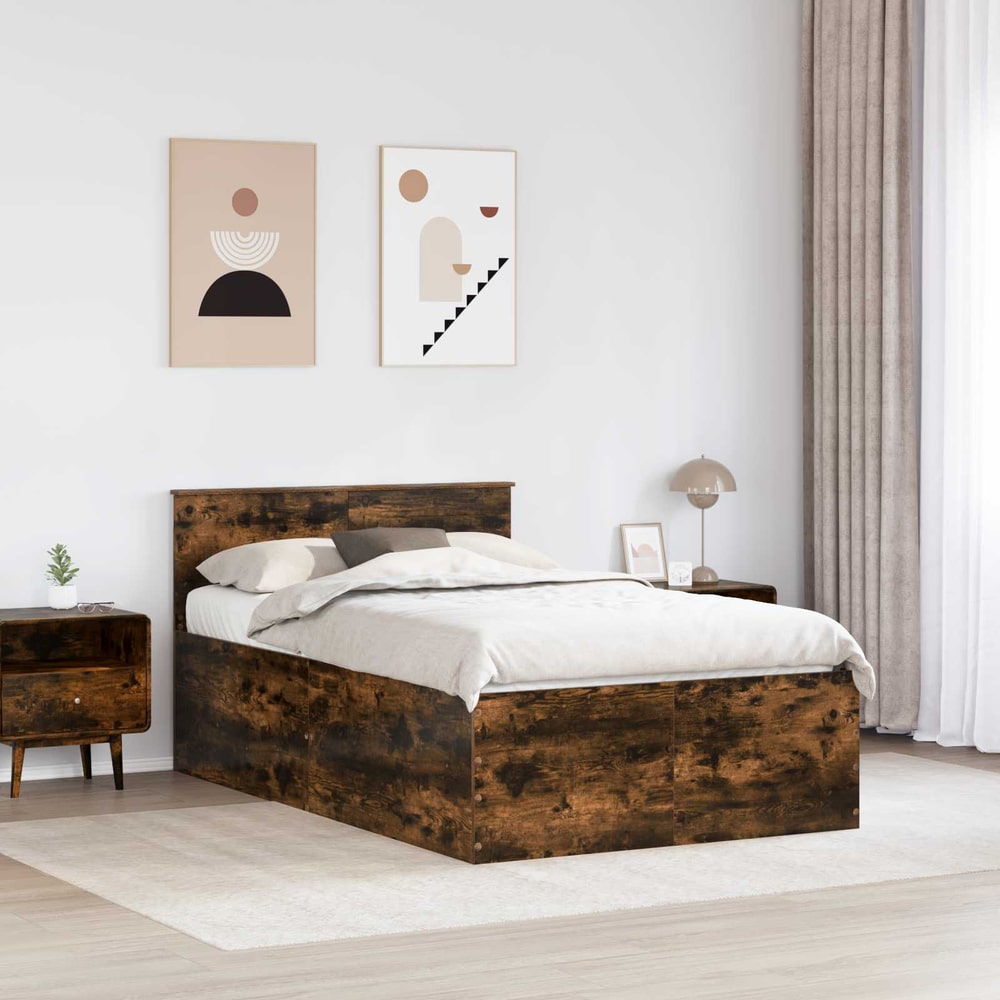 Bed Frame with Headboard 135 x 190 cm Engineered Wood Smoked oak