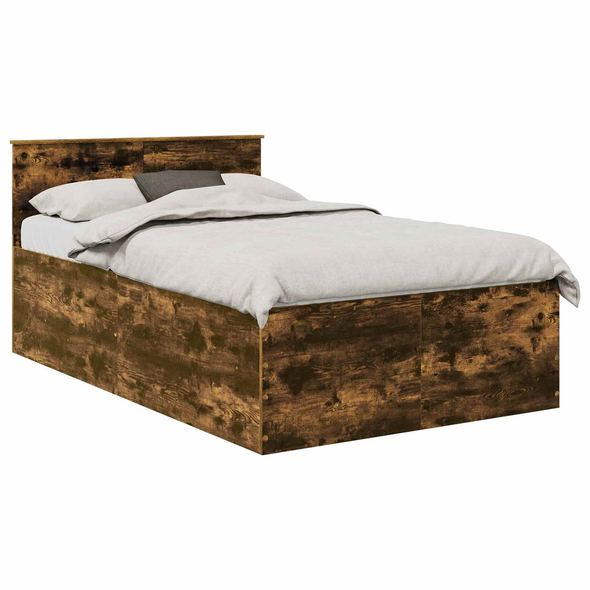 Bed Frame with Headboard 135 x 190 cm Engineered Wood Smoked oak