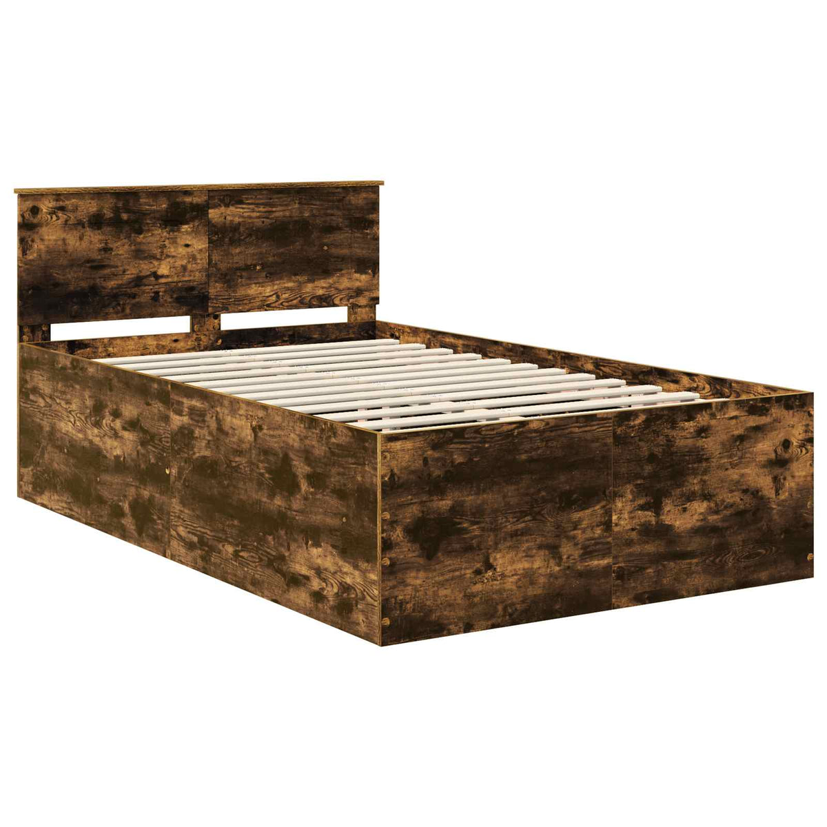 Bed Frame with Headboard 135 x 190 cm Engineered Wood Smoked oak