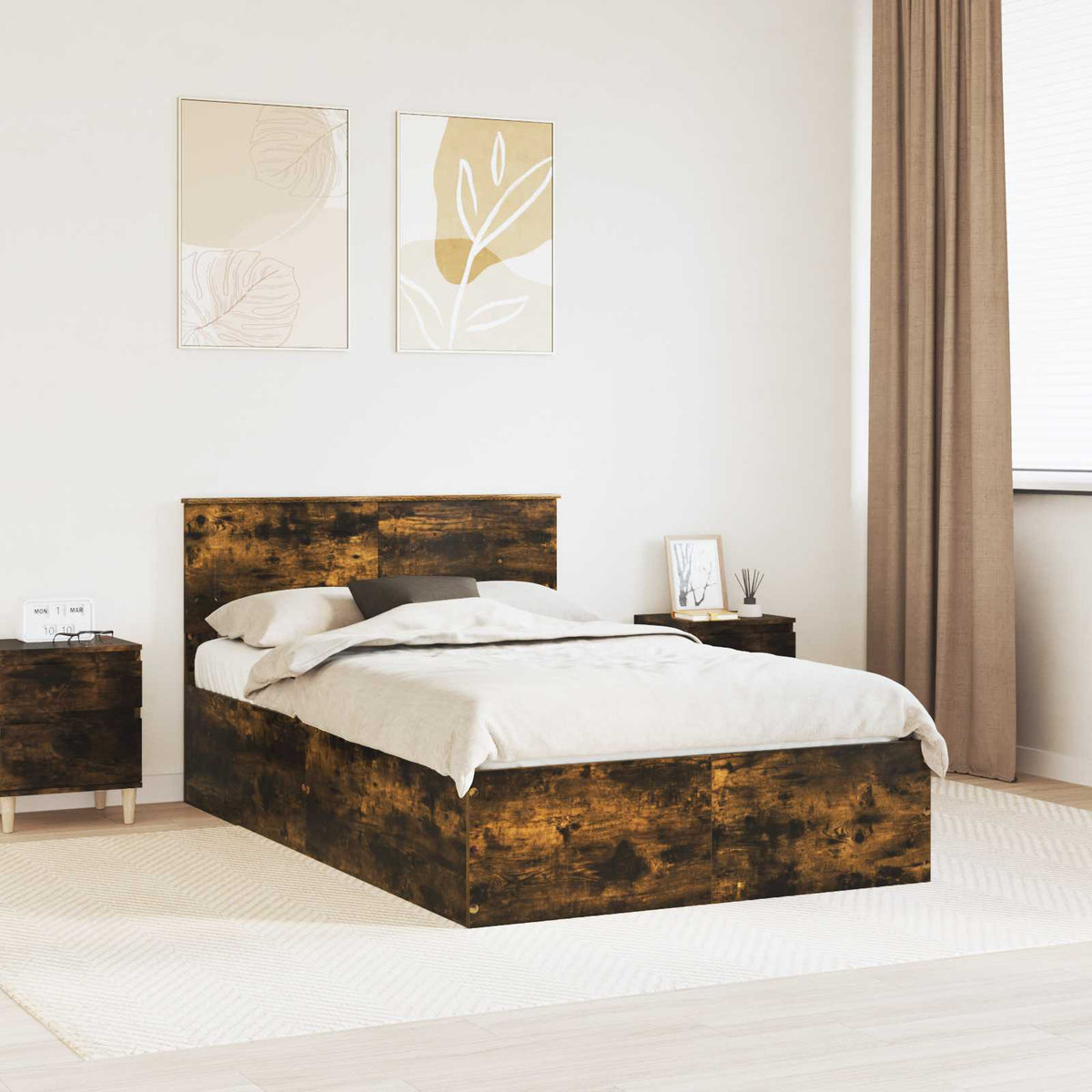 Bed Frame Engineered Wood Length 200 cm Smoked oak 120 cm