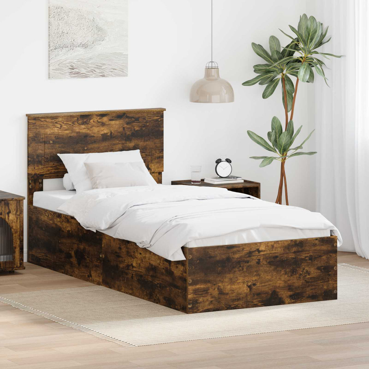 Bed Frame Engineered Wood Length 200 cm Smoked oak 100 cm