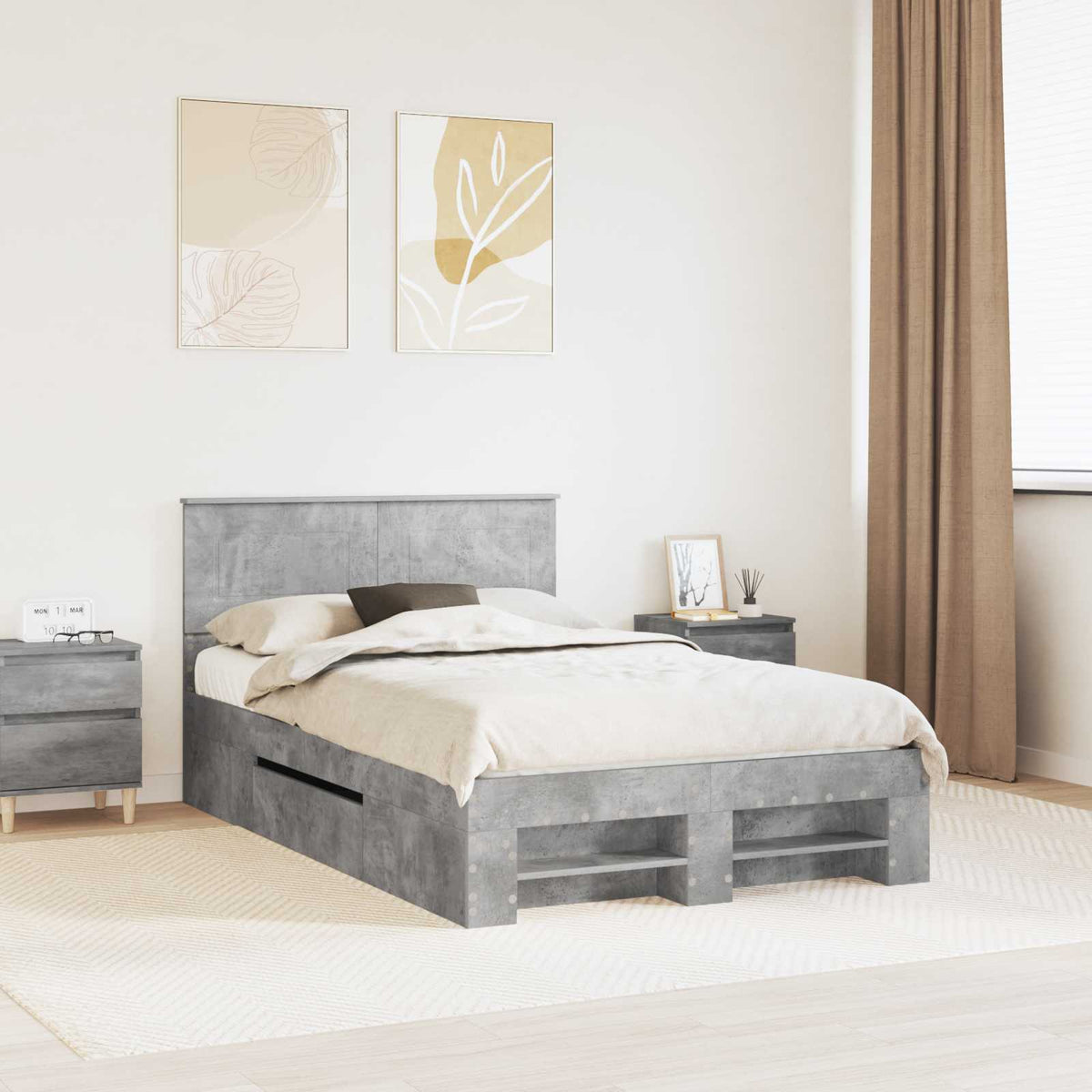 Bed Frame Engineered Wood Concrete Grey