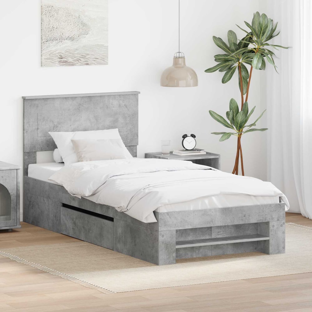 Bed Frame Engineered Wood Concrete grey