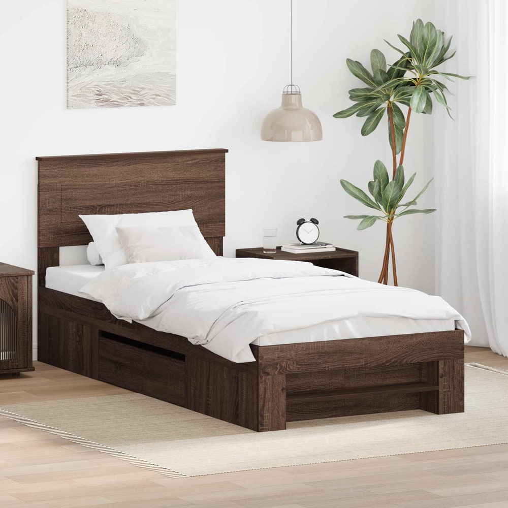 Bed Frame 75 x 190 cm Engineered Wood Brown oak