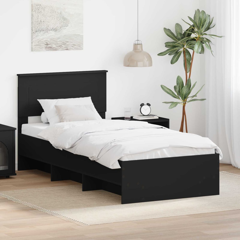 Bed Frame 75 x 190 cm Engineered Wood Black