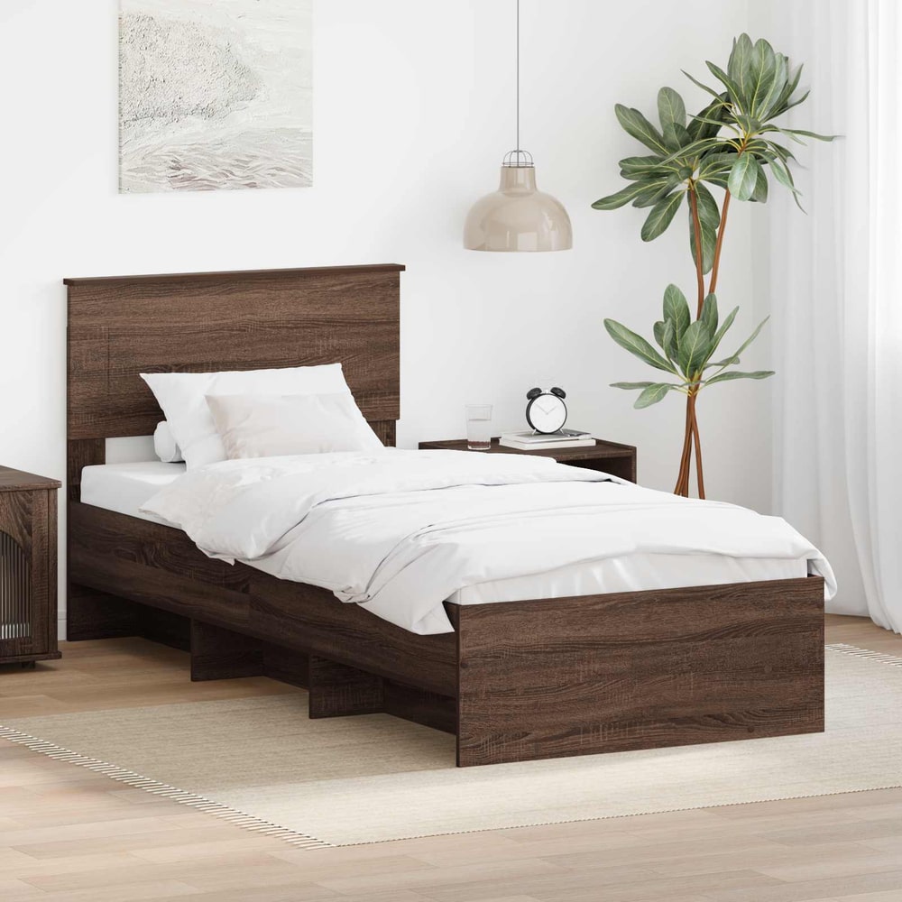 Bed Frame 75 x 190 cm Engineered Wood Brown oak