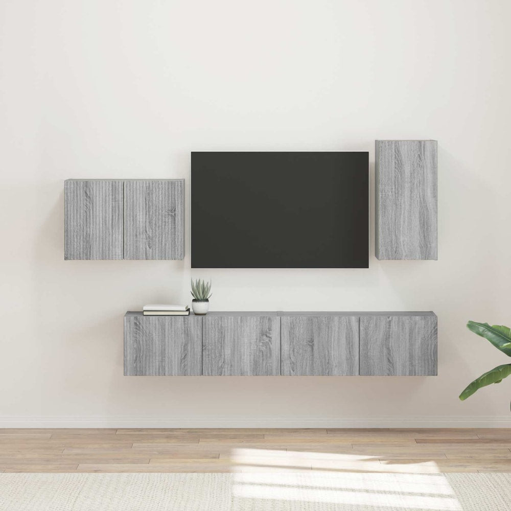 TV Wall Cabinet Set 4 pcs Engineered Wood Grey sonoma