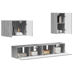 TV Wall Cabinet Set 4 pcs Engineered Wood Grey sonoma