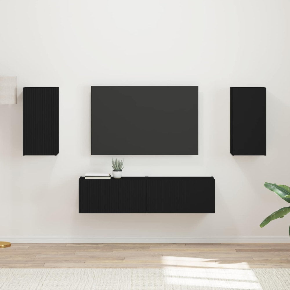 TV Cabinet Set 4 pcs Engineered Wood Black