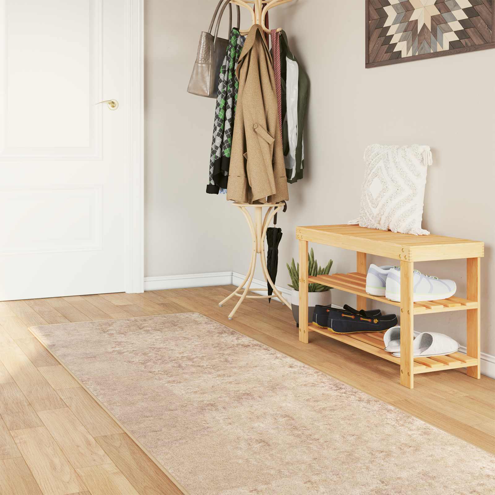 vidaXL Rug Runner MARSA Beige 100 x 350 cm Polyester and PVC 1