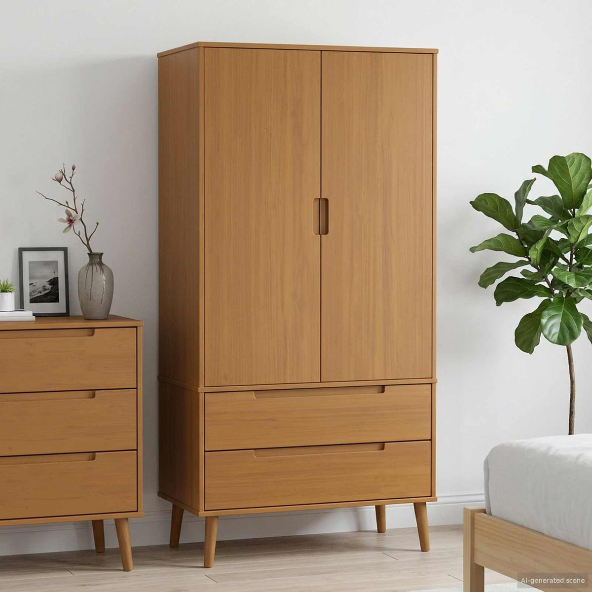 Wardrobe "MOLDE" 90x55x175 cm Solid Wood Pine Caramel