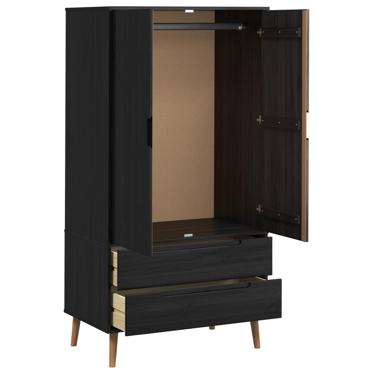Wardrobe "MOLDE" 90x55x175 cm Solid Wood Pine Black