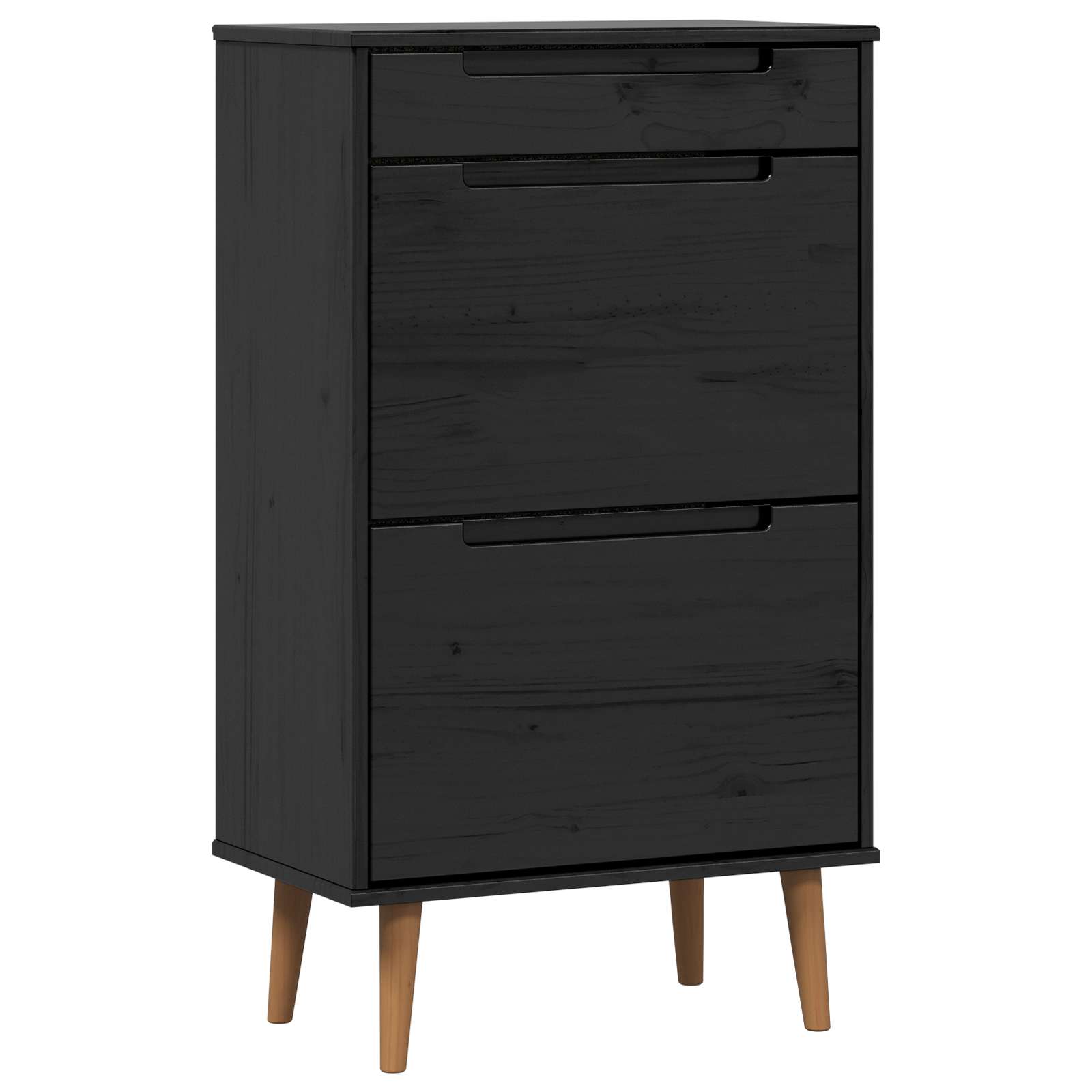 vidaXL Shoe Cabinet MOLDE 59.5 x 35 x 103 cm Solid Pine Wood Black 2