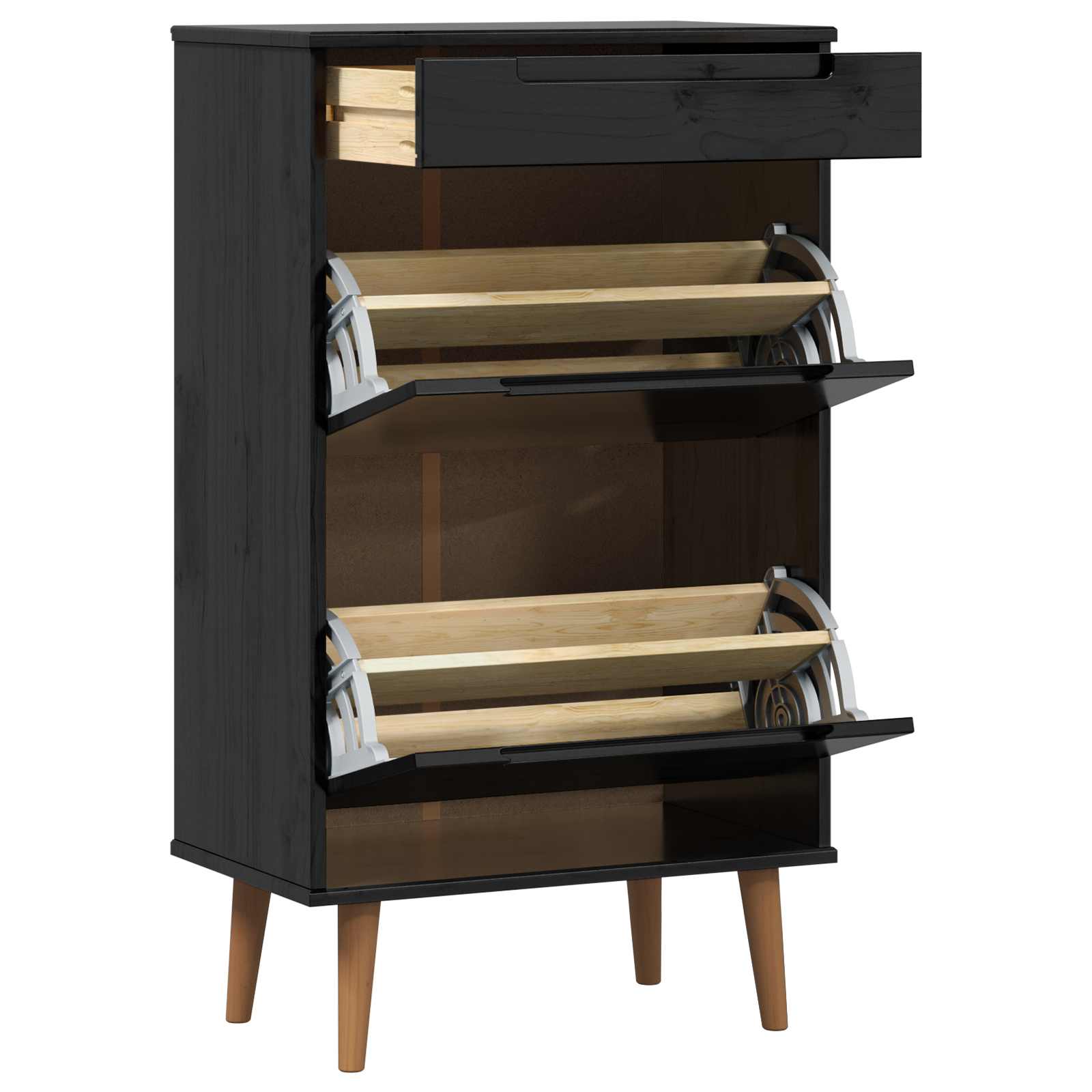 vidaXL Shoe Cabinet MOLDE 59.5 x 35 x 103 cm Solid Pine Wood Black 5