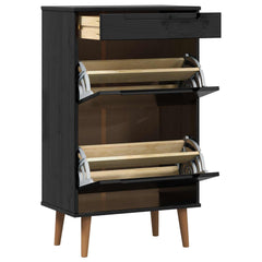 vidaXL Shoe Cabinet MOLDE 59.5 x 35 x 103 cm Solid Pine Wood Black 5