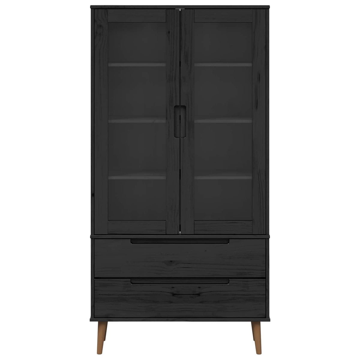 Vitrine Cabinet "MOLDE" 90x35x175 cm Solid Wood Pine Black