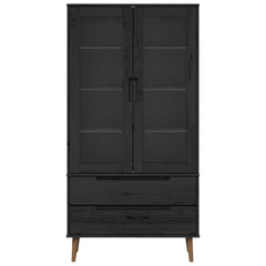 Vitrine Cabinet "MOLDE" 90x35x175 cm Solid Wood Pine Black
