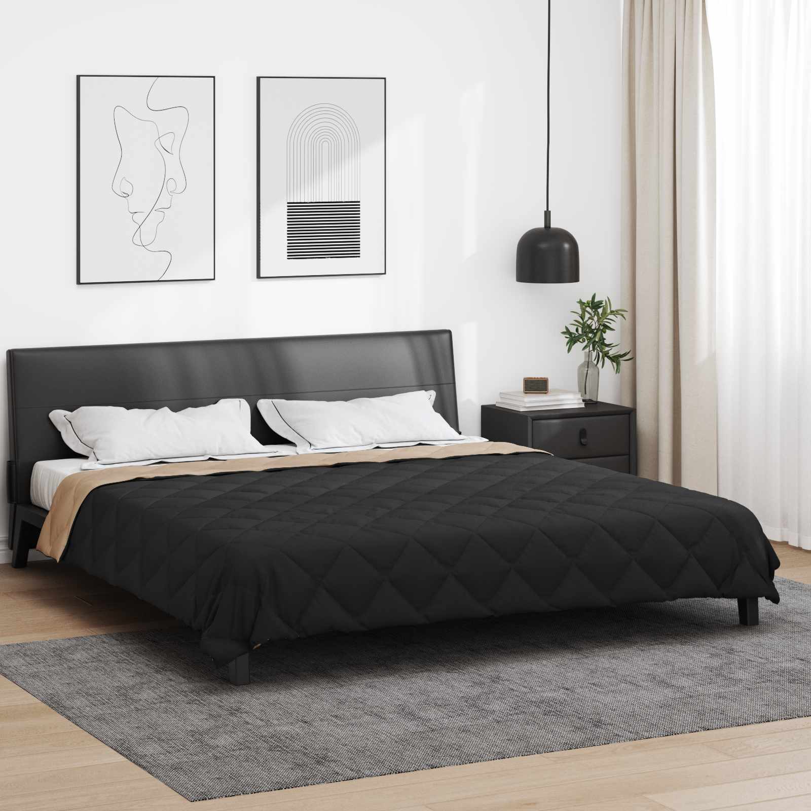 vidaXL Full Year Duvet Black and Taupe 200 x 200 cm Microfiber 1