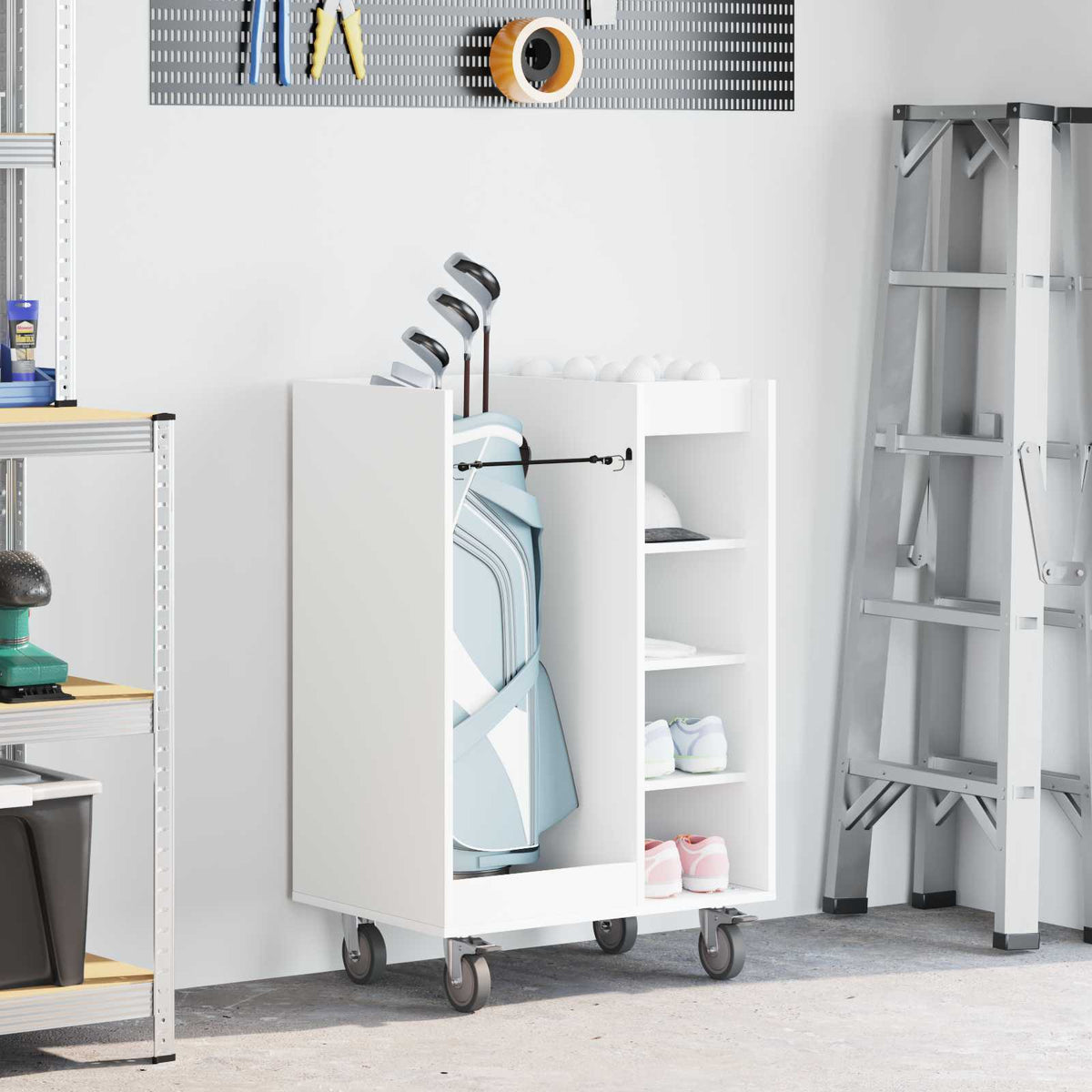 Golf Cabinet with Wheel Plain 65 x 45 x 98 cm White