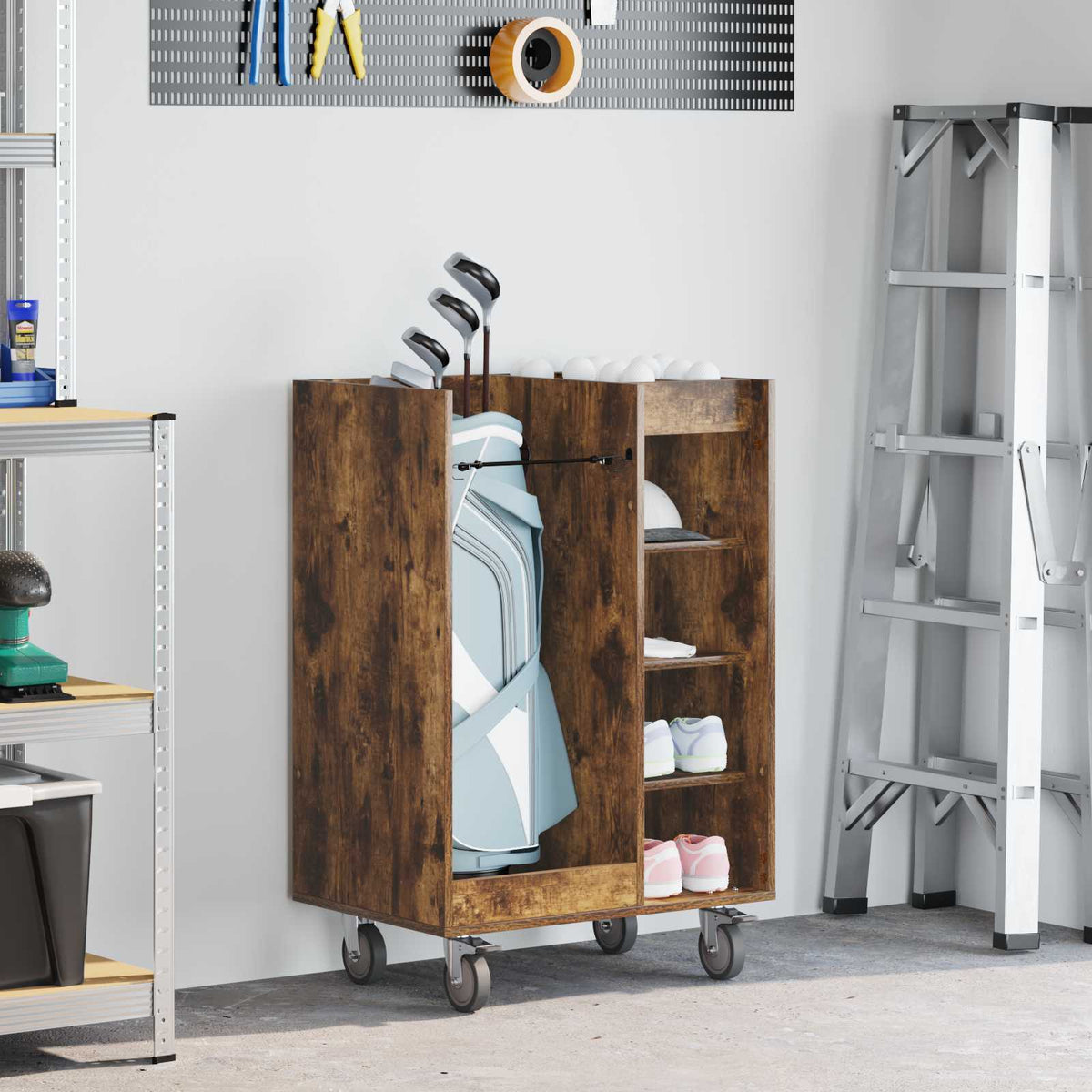 Golf Cabinet with Wheel Plain 65 x 45 x 98 cm Smoked oak