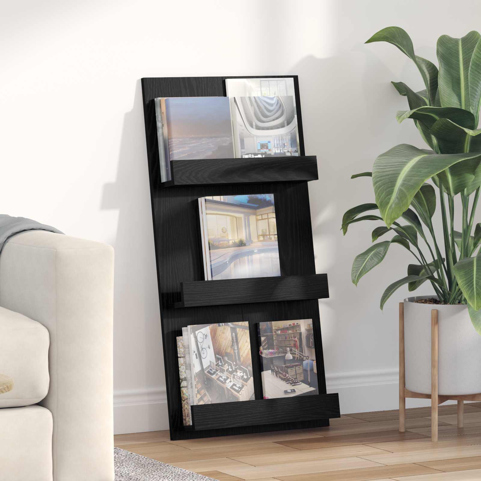 vidaXL Magazine Rack Black Oak 51 x 11 x 102 cm Engineered Wood 1