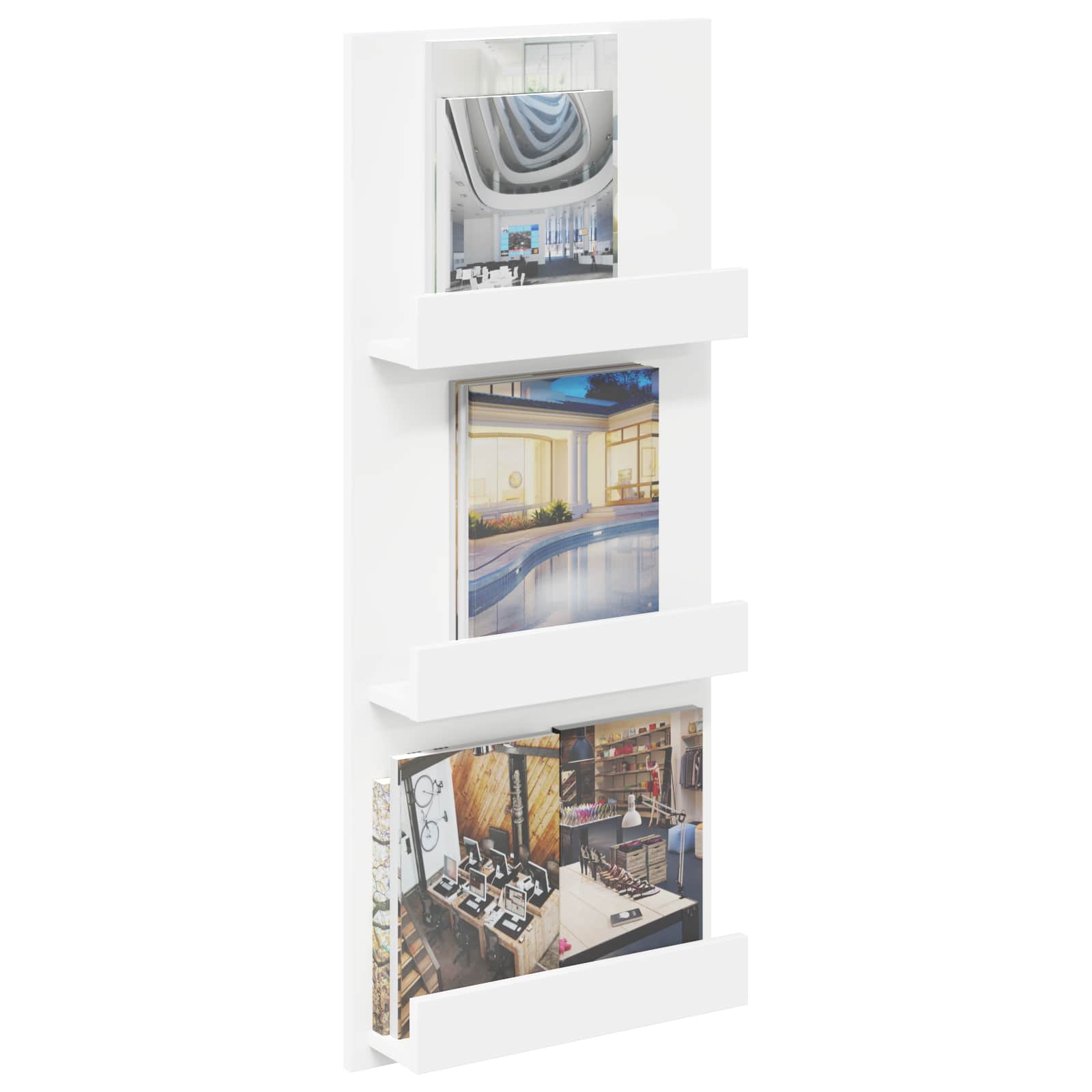 vidaXL Magazine Rack with Shelf White 43 x 11 x 102 cm Engineered Wood 3