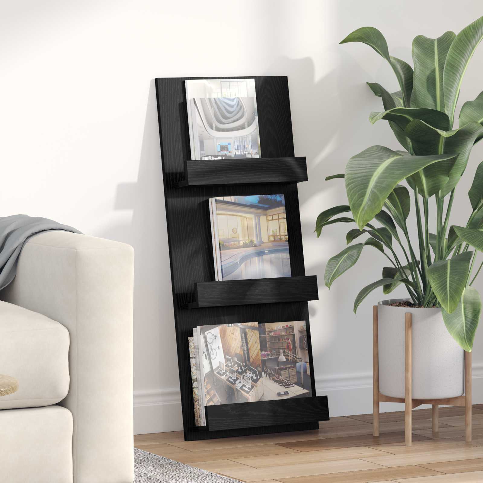 vidaXL Magazine Rack Black Oak 43 x 11 x 102 cm Engineered Wood 1