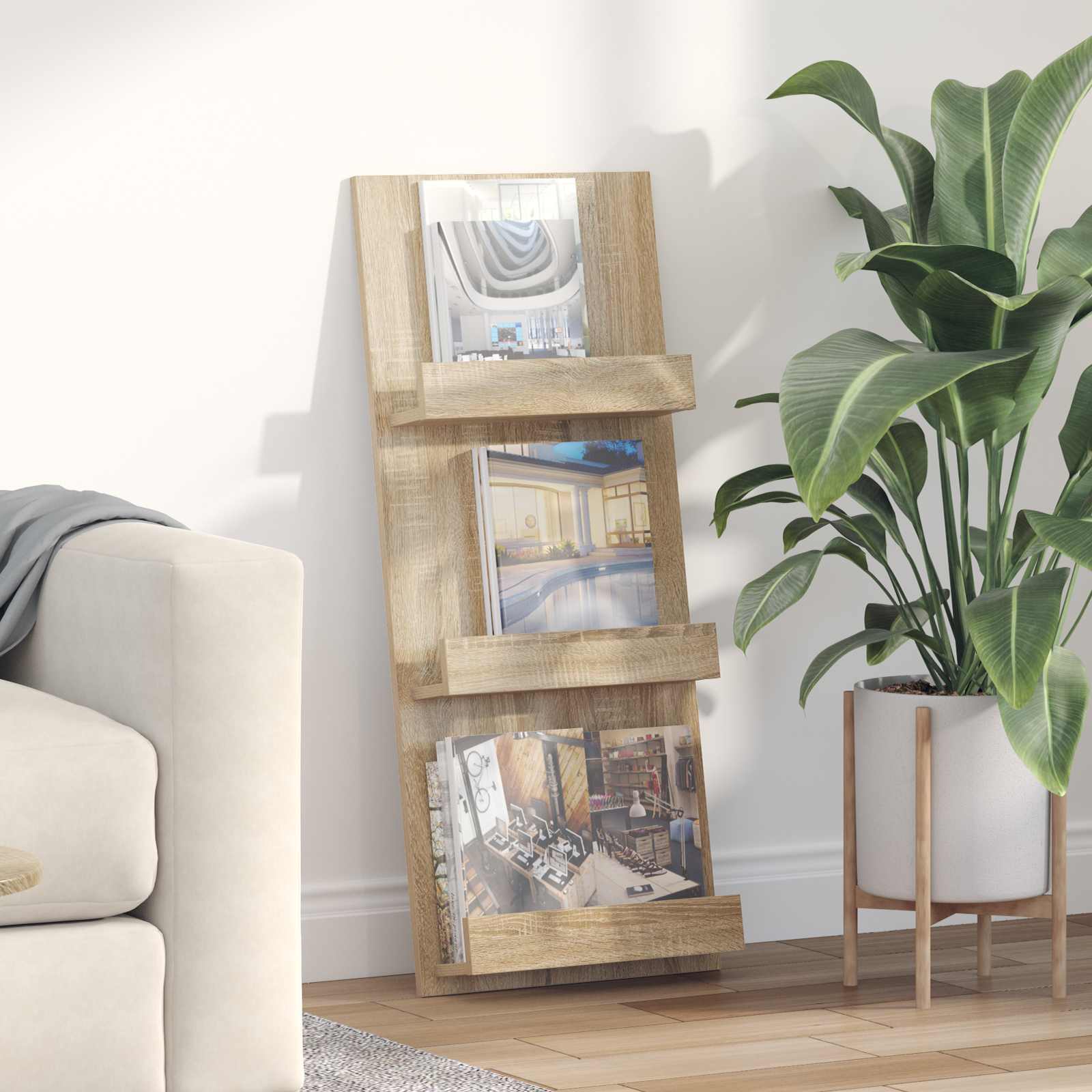 vidaXL Magazine Rack Sonoma Oak 43 x 11 x 102 cm Engineered Wood 1