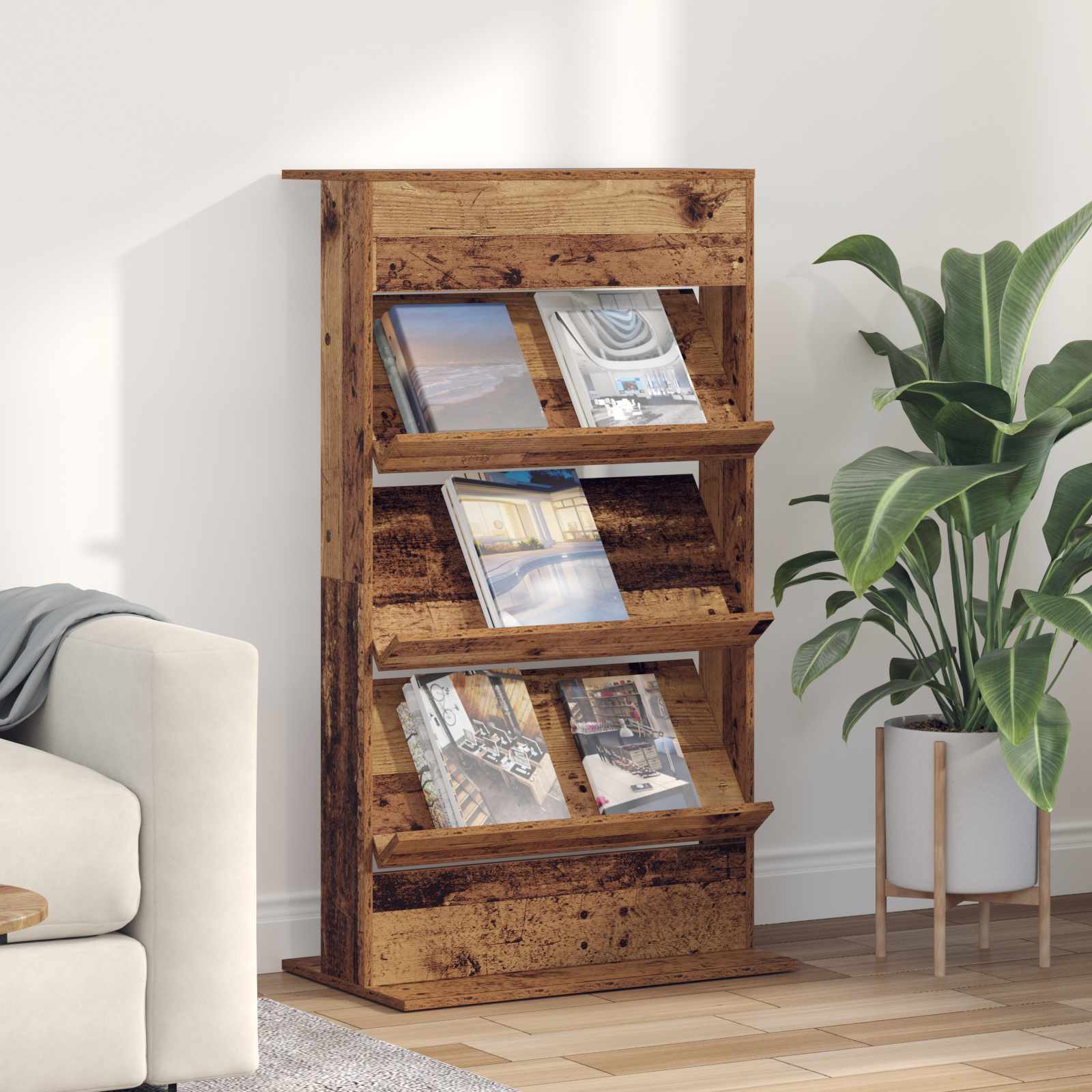 vidaXL Magazine Rack Old Wood 70 x 41 x 126 cm Engineered Wood 1