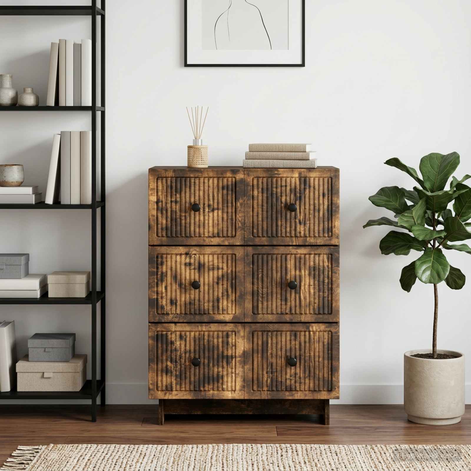 vidaXL Drawer Cabinet 66 x 34.5 x 90 cm Engineered Wood Smoked Oak 4