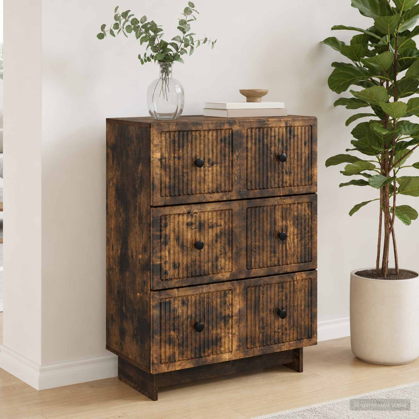 vidaXL Drawer Cabinet 66 x 34.5 x 90 cm Engineered Wood Smoked Oak 1