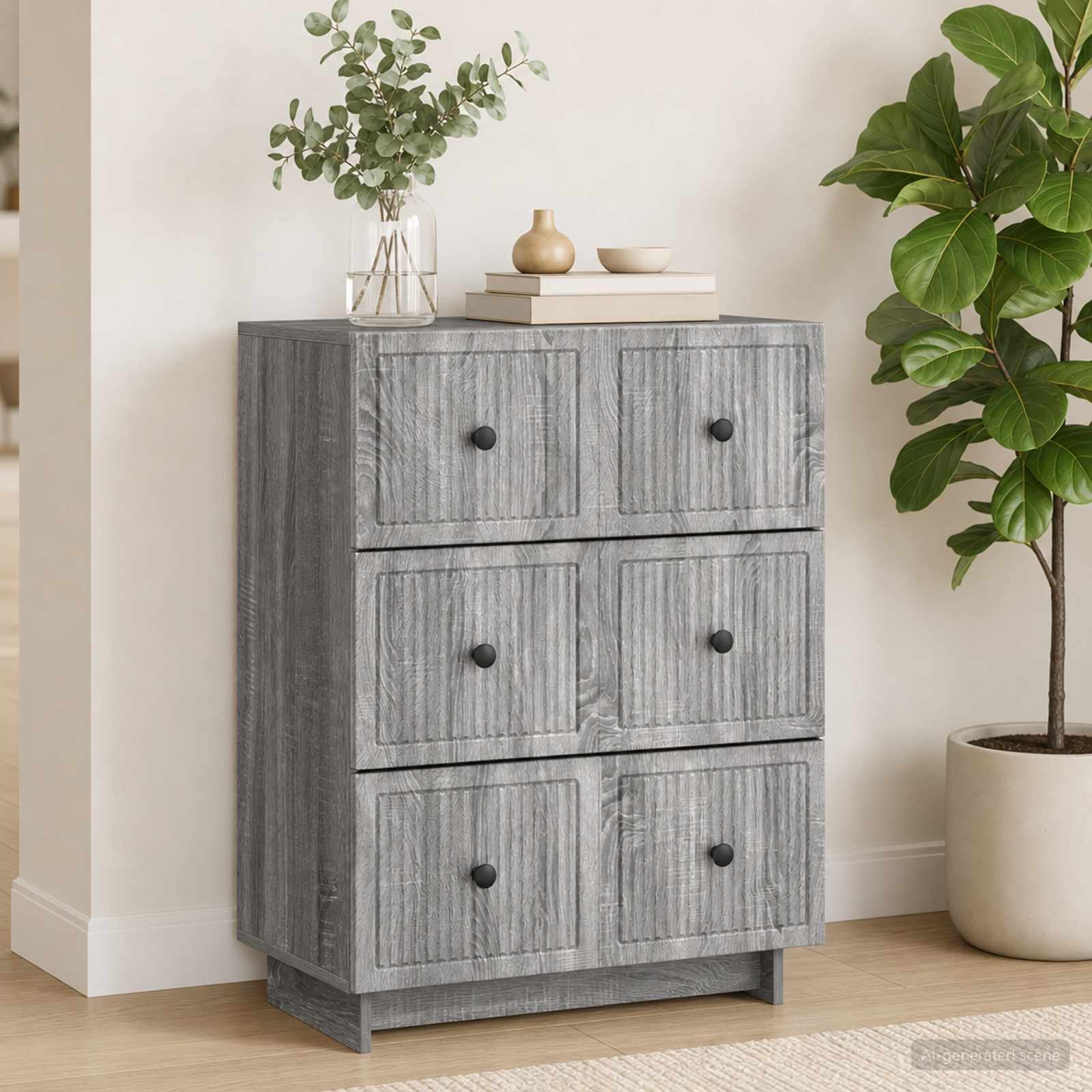 vidaXL Drawer Cabinet 66 x 34.5 x 90 cm Engineered Wood Grey Sonoma 1