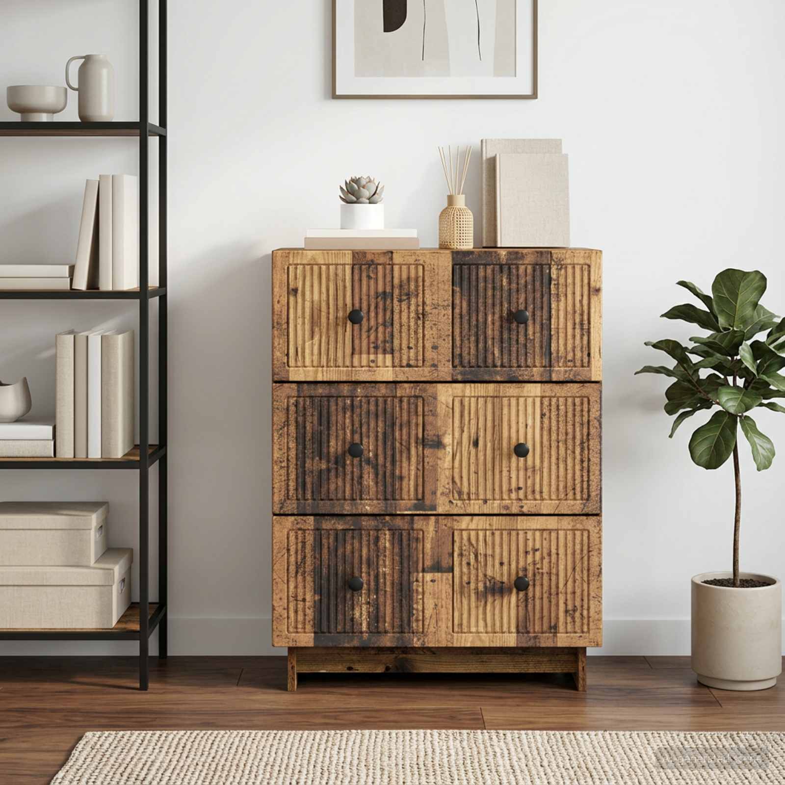 vidaXL Drawer Cabinet 66 x 34.5 x 90 cm Engineered Wood Old Wood 1