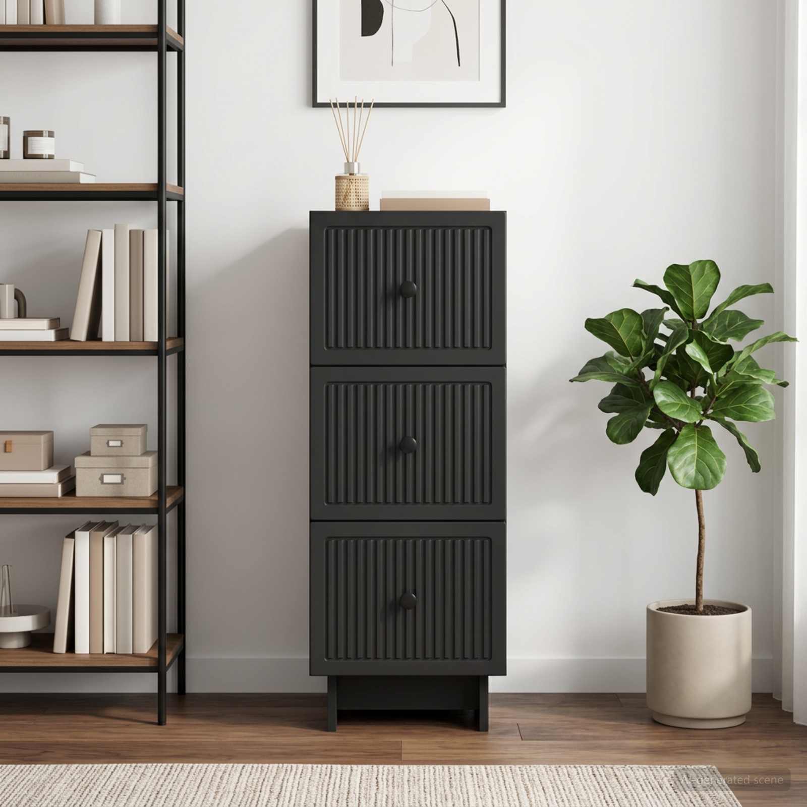 vidaXL Drawer Cabinet Black 33 x 34.5 x 90 cm Engineered Wood 4