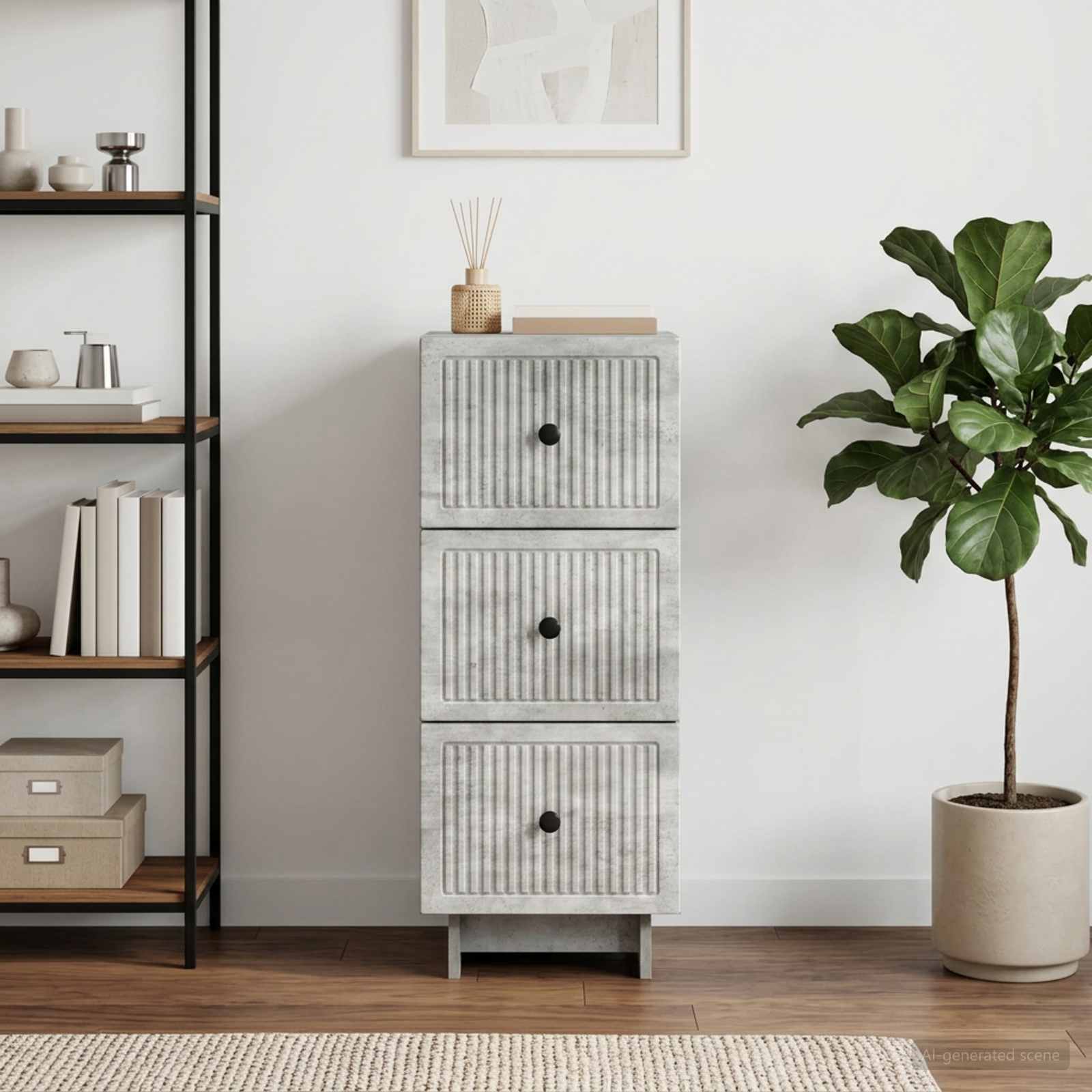 vidaXL Drawer Cabinet Concrete Grey 33 x 34.5 x 90 cm Engineered Wood 4
