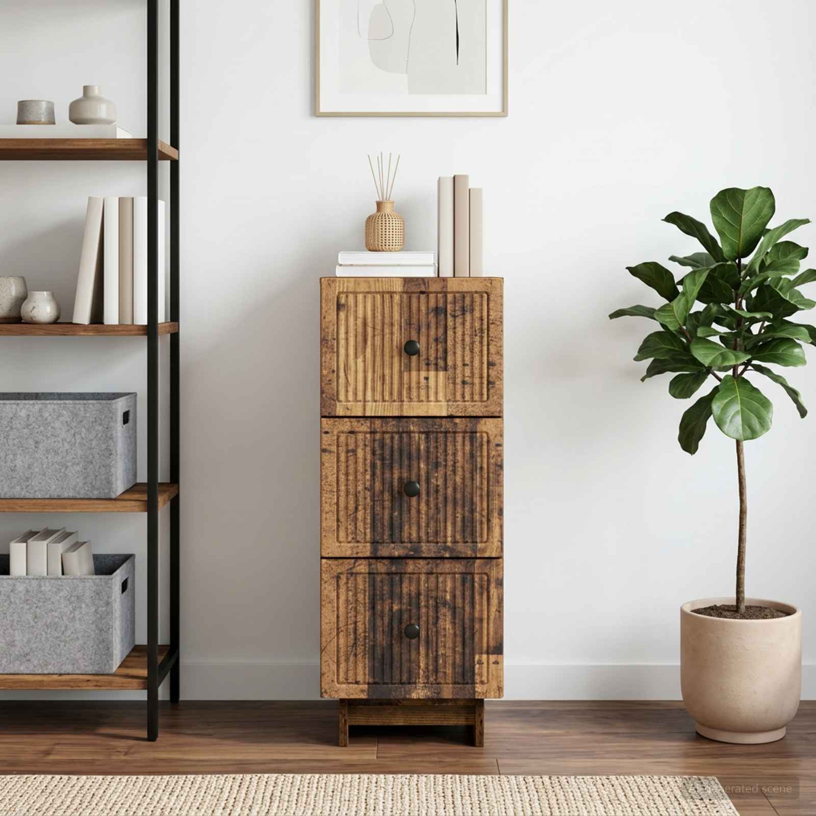 vidaXL Drawer Cabinet Old Wood 33 x 34.5 x 90 cm Engineered Wood 4