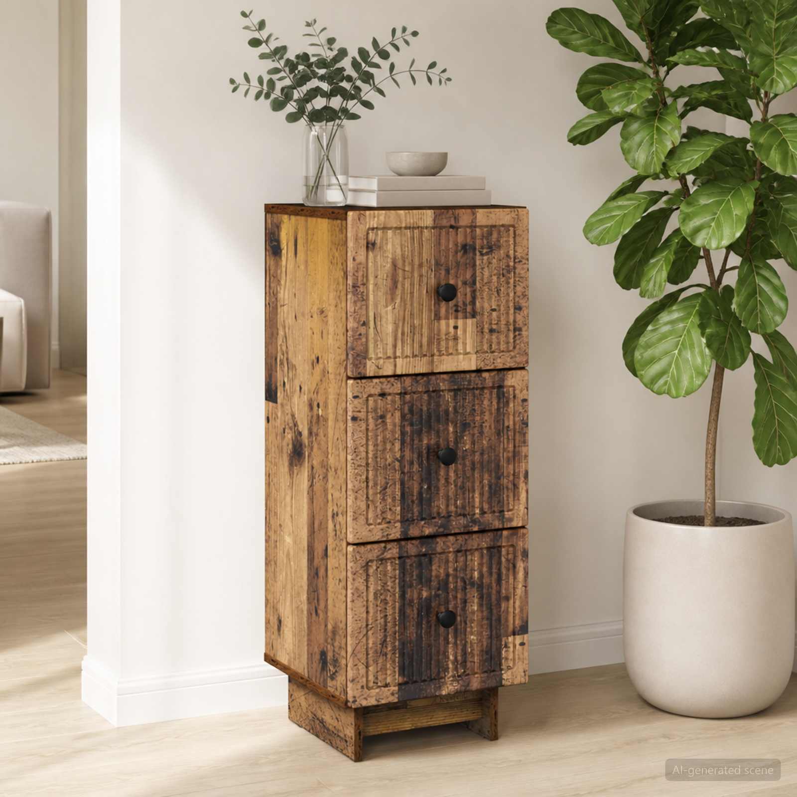 vidaXL Drawer Cabinet Old Wood 33 x 34.5 x 90 cm Engineered Wood 1