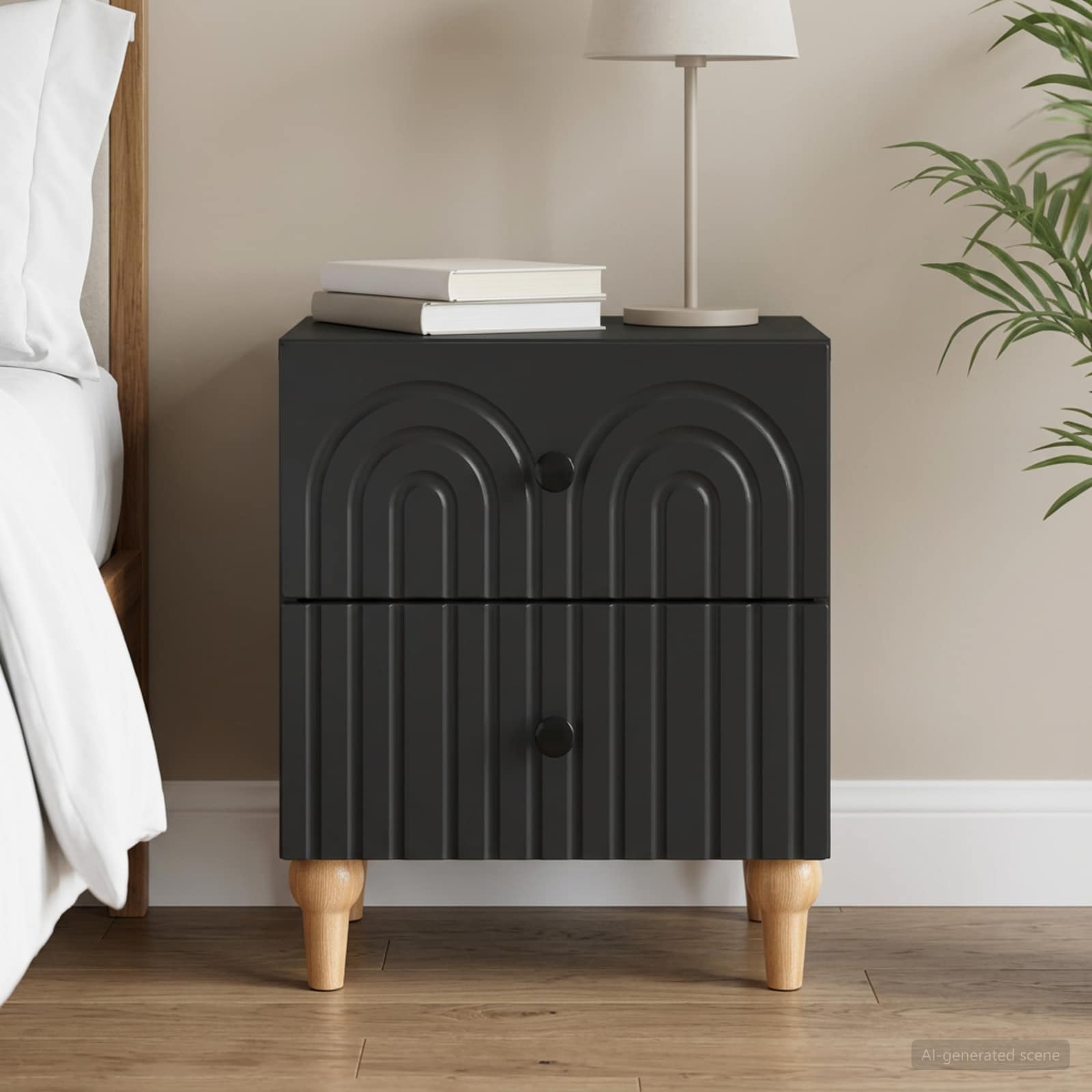 vidaXL Bedside Cabinet Black 43 x 34.5 x 48 cm Engineered Wood 1