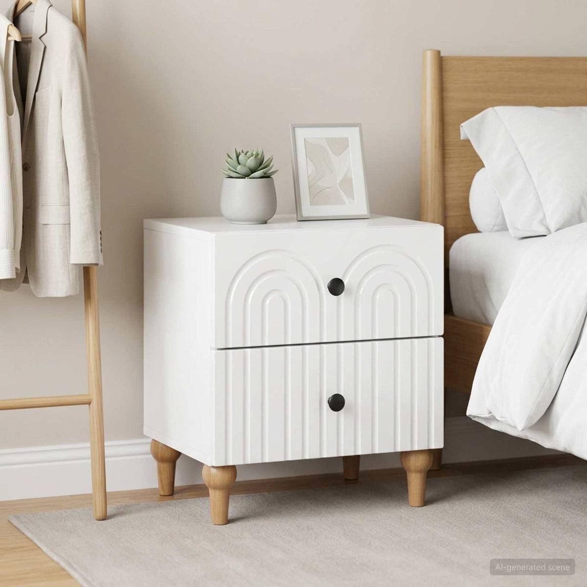vidaXL Bedside Cabinet 2 pcs High Gloss White 43 x 34.5 x 48 cm 4